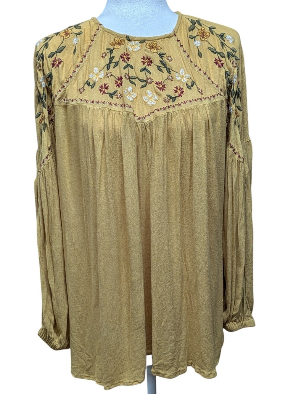 Serene Bohemian Yellow Embroidered Boho Top Size XXL - Picture 3 of 10